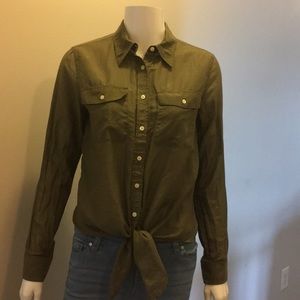 Long Sleeve Army Green Button Front Top